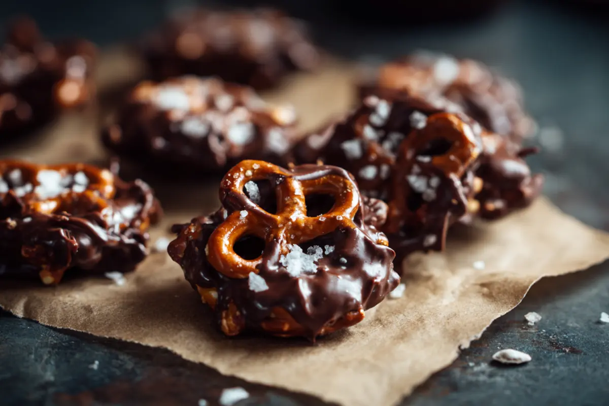 Chocolate clusters with pretzels and peanuts