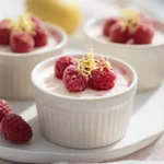 Pink raspberry lemon posset in ramekins